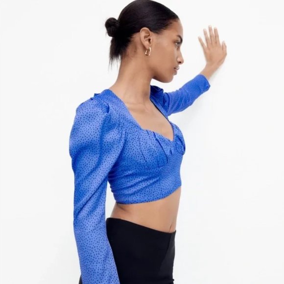 Zara blue polka-dot crop top - Picture 3 of 12